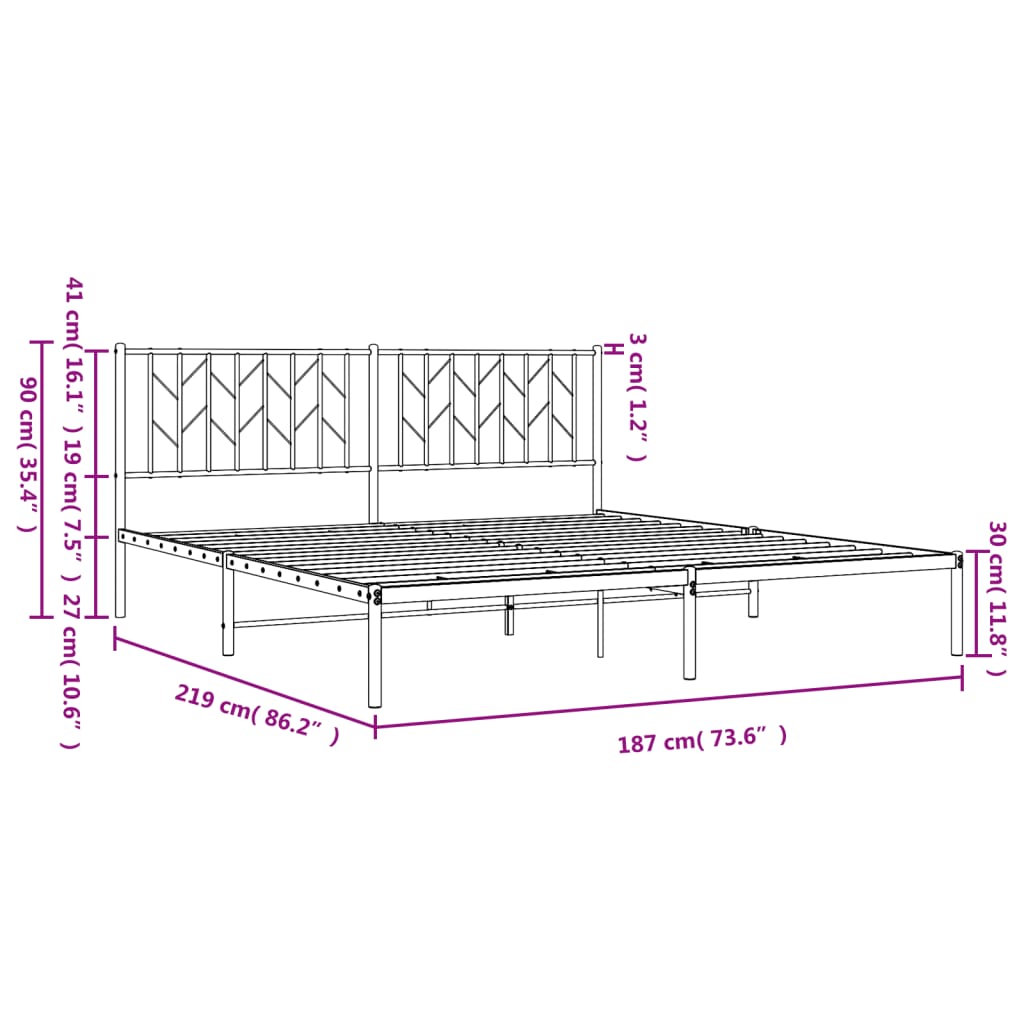 Metal Bed Frame without Mattress with Headboard White 183x213cm