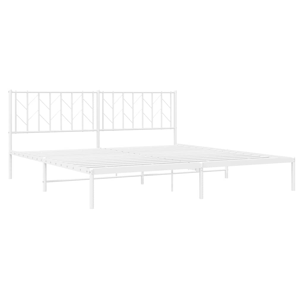 Metal Bed Frame without Mattress with Headboard White 193x203cm
