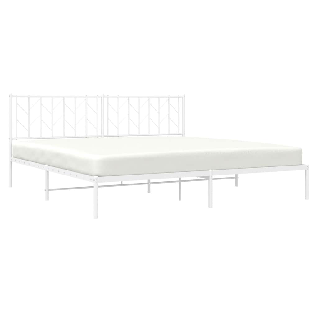 Metal Bed Frame without Mattress with Headboard White 193x203cm