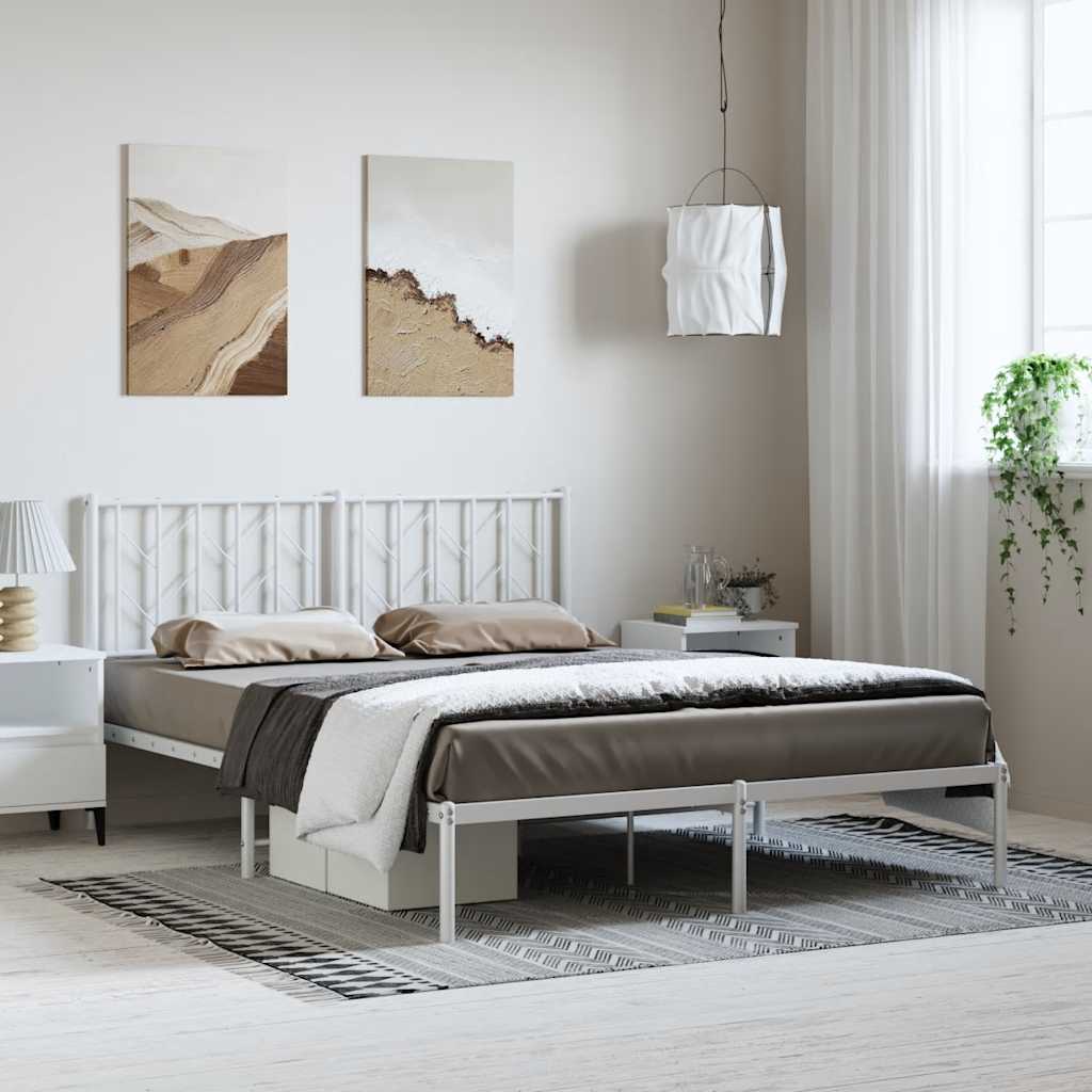 Metal Bed Frame without Mattress with Headboard White 193x203cm
