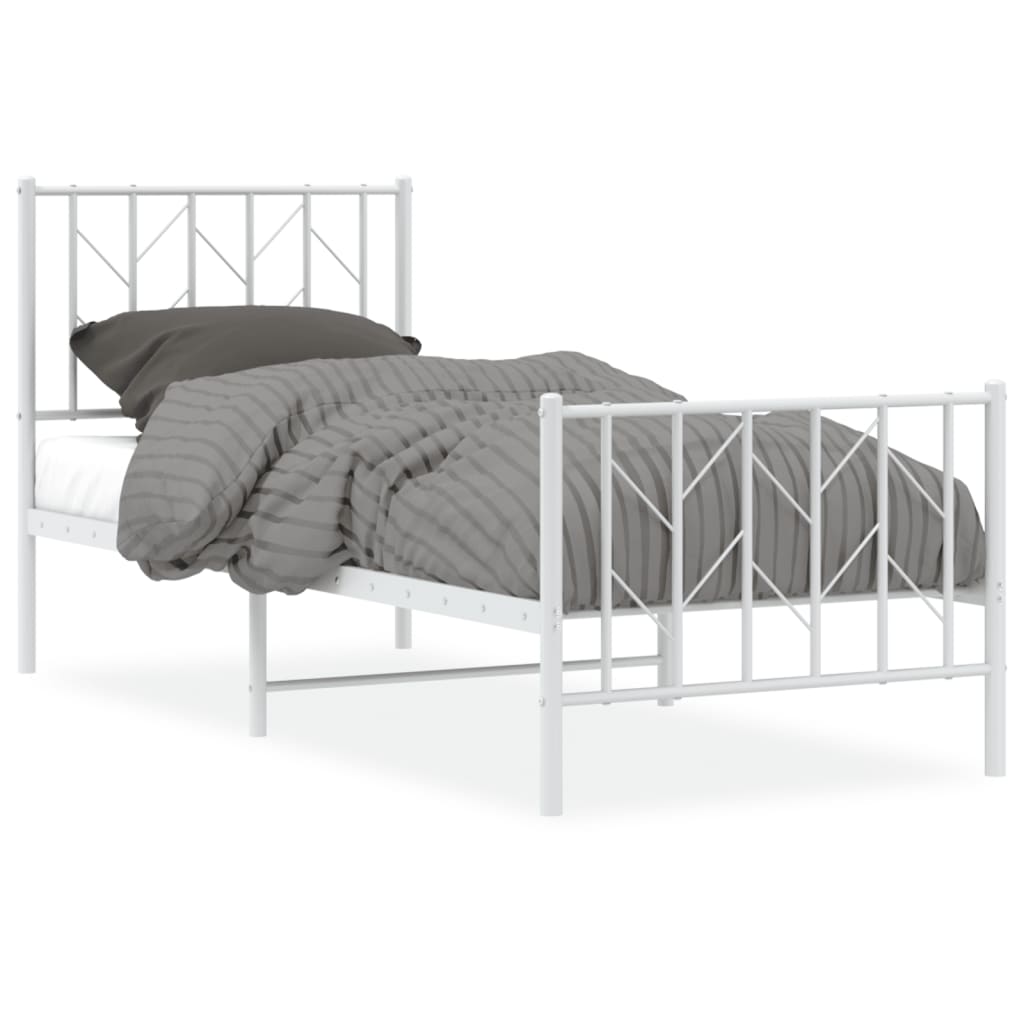 Metal Bed Frame without Mattress with Footboard White 75x190cm