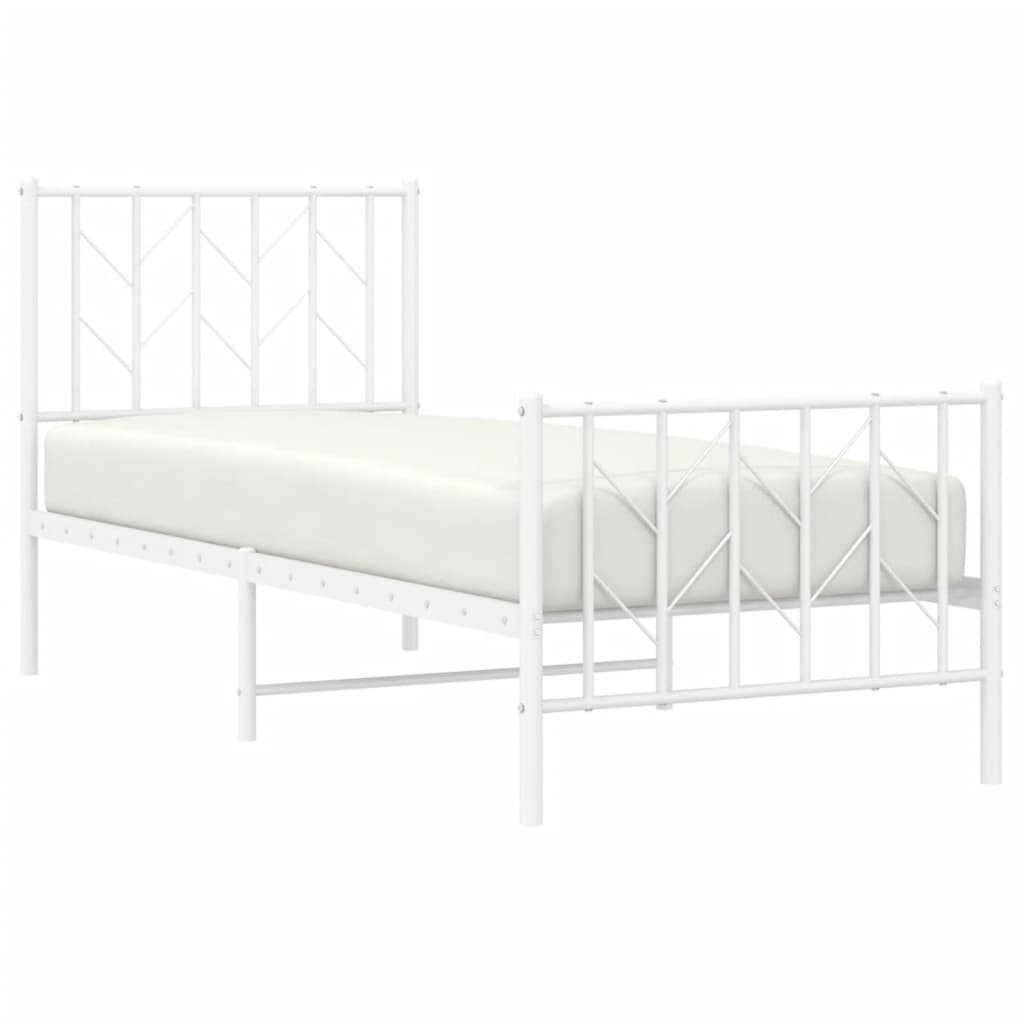 Metal Bed Frame without Mattress with Footboard White 75x190cm