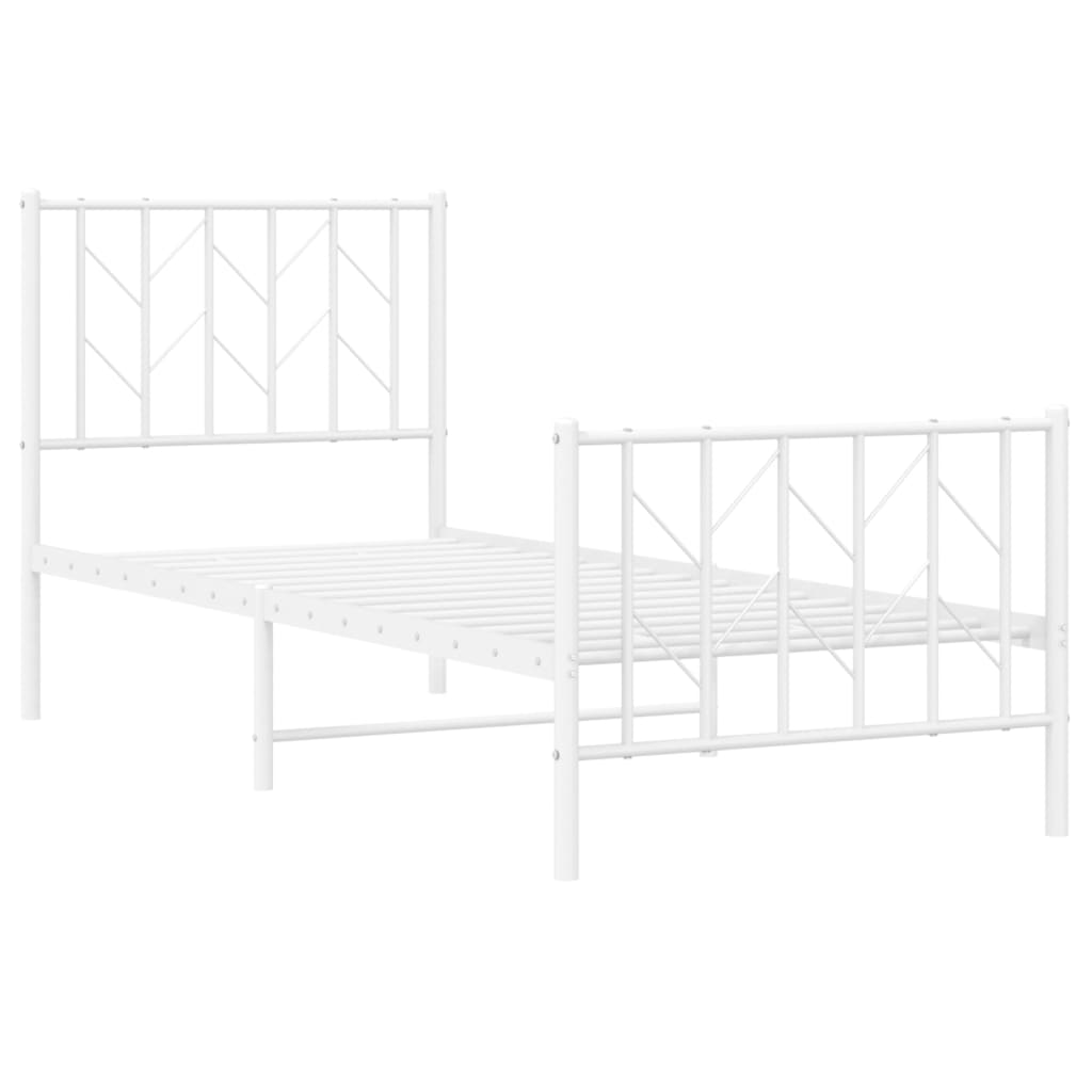Metal Bed Frame without Mattress with Footboard White 75x190cm