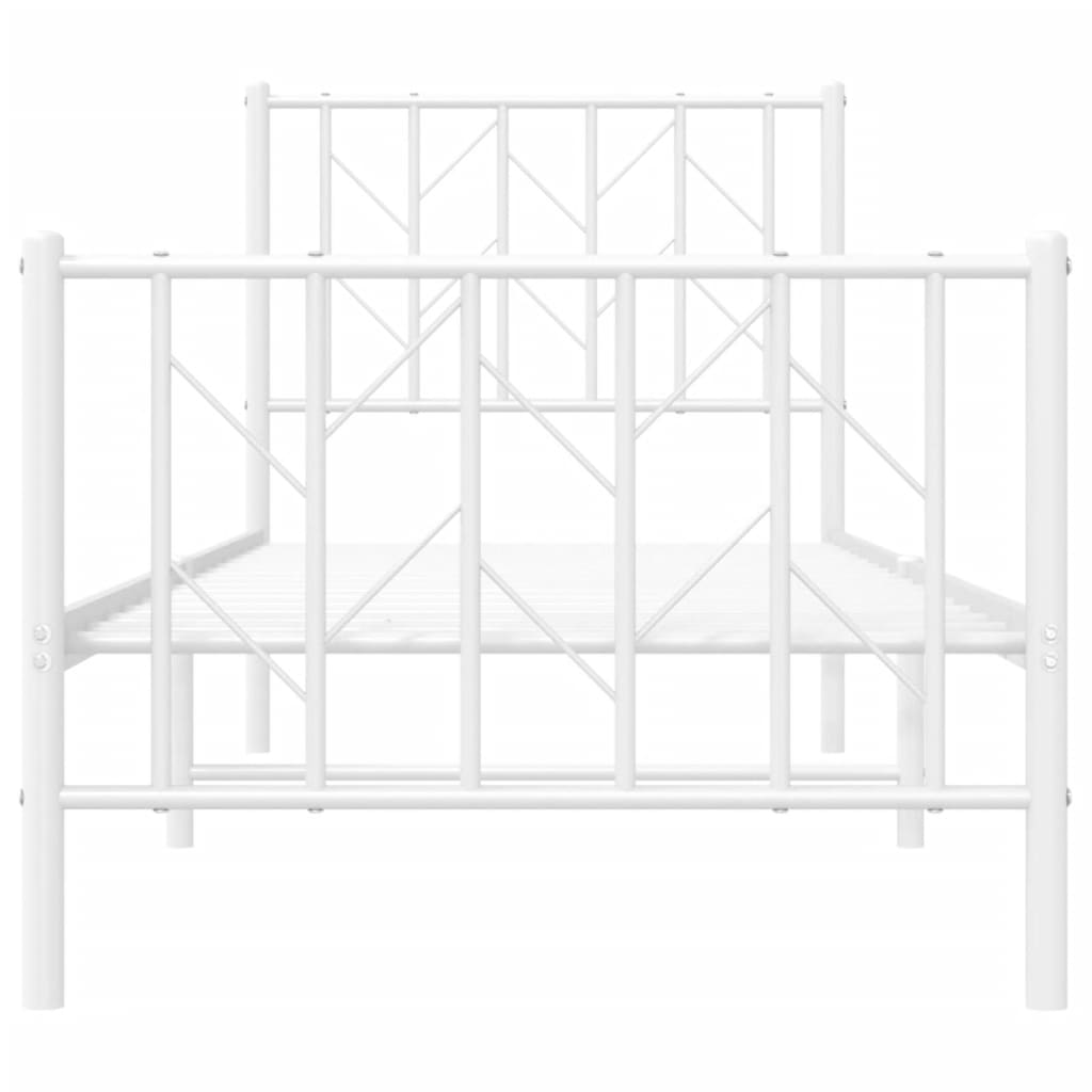 Metal Bed Frame without Mattress with Footboard White 75x190cm