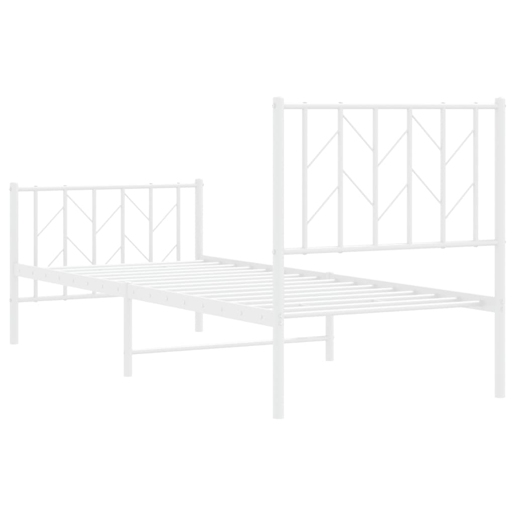 Metal Bed Frame without Mattress with Footboard White 75x190cm