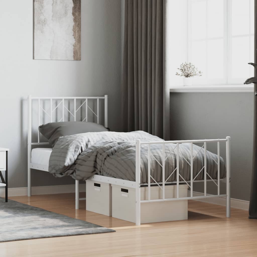 Metal Bed Frame without Mattress with Footboard White 75x190cm