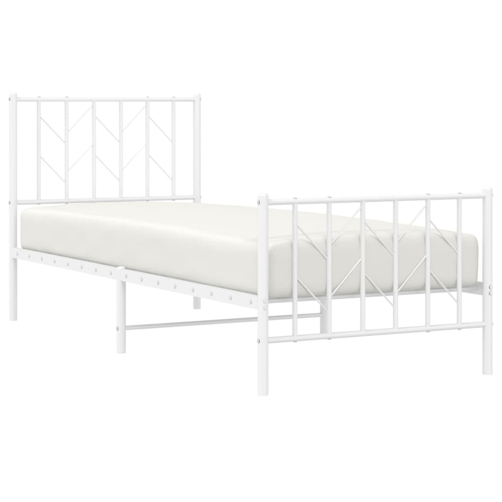 Metal Bed Frame without Mattress with Footboard White 80x200cm