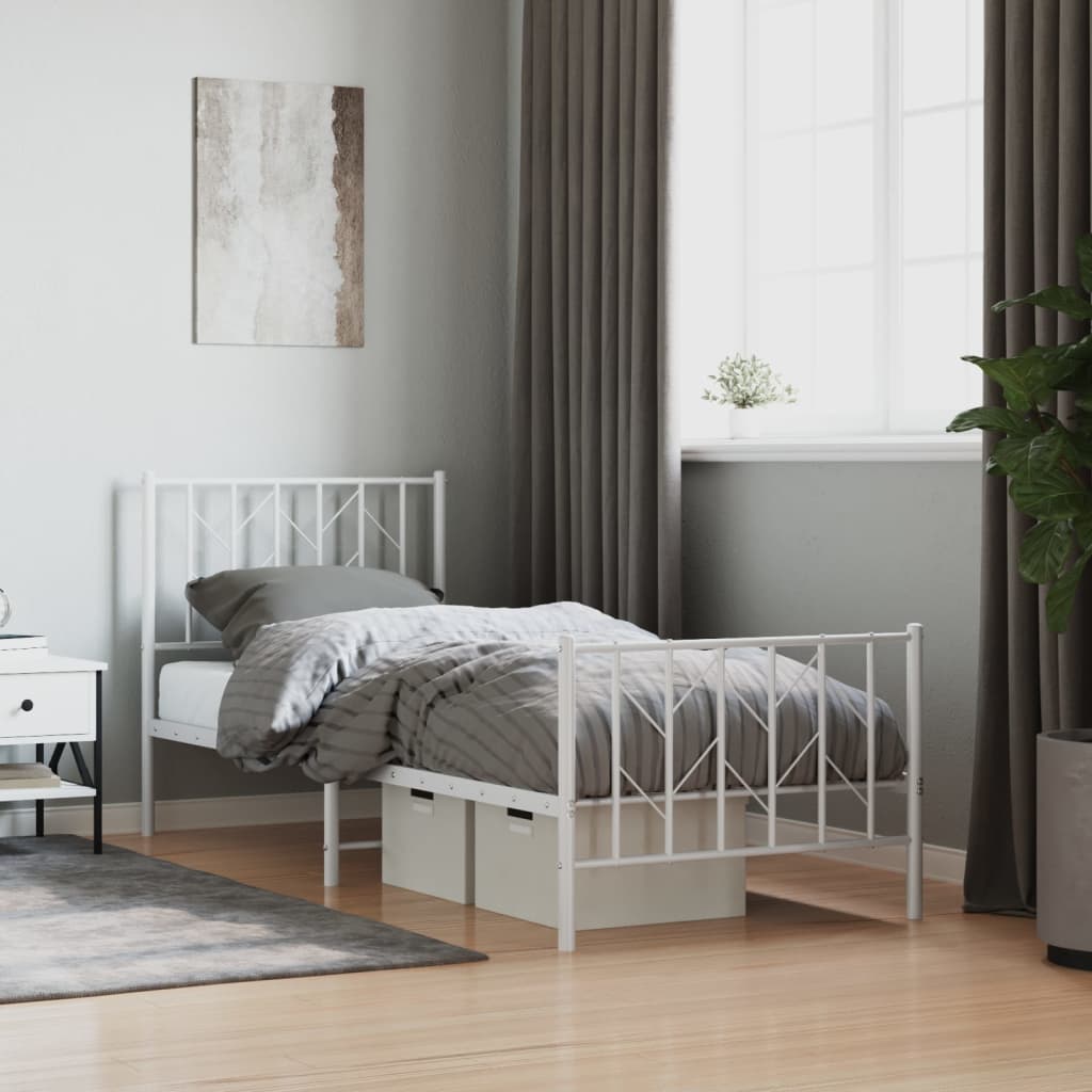 Metal Bed Frame without Mattress with Footboard White 80x200cm