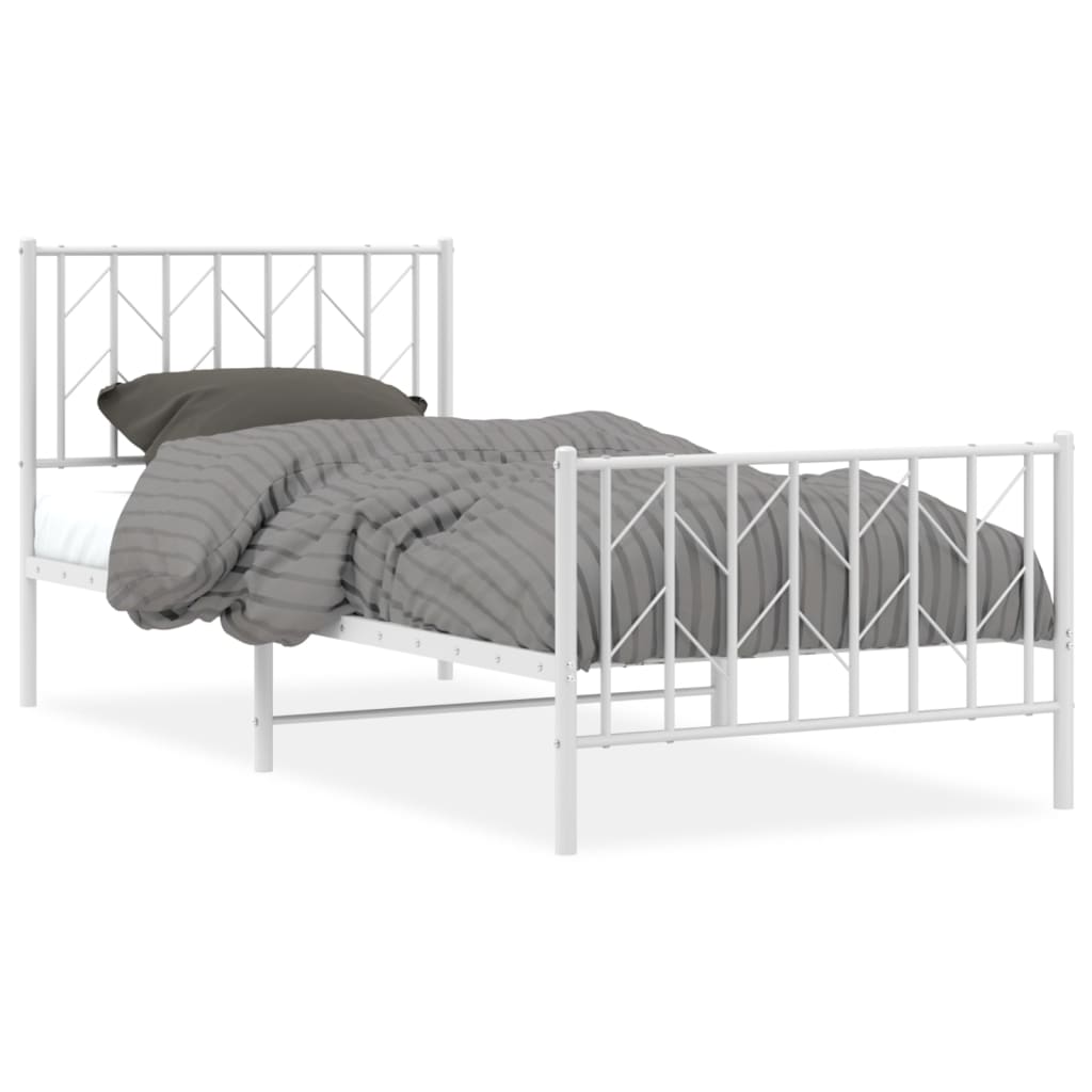 Metal Bed Frame without Mattress with Footboard White 90x200cm