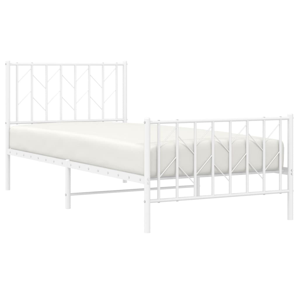 Metal Bed Frame without Mattress with Footboard White 90x200cm