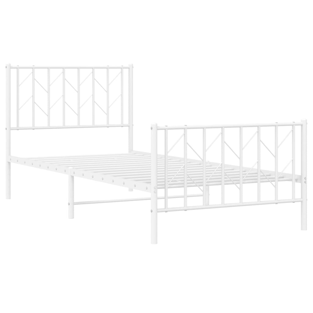 Metal Bed Frame without Mattress with Footboard White 90x200cm