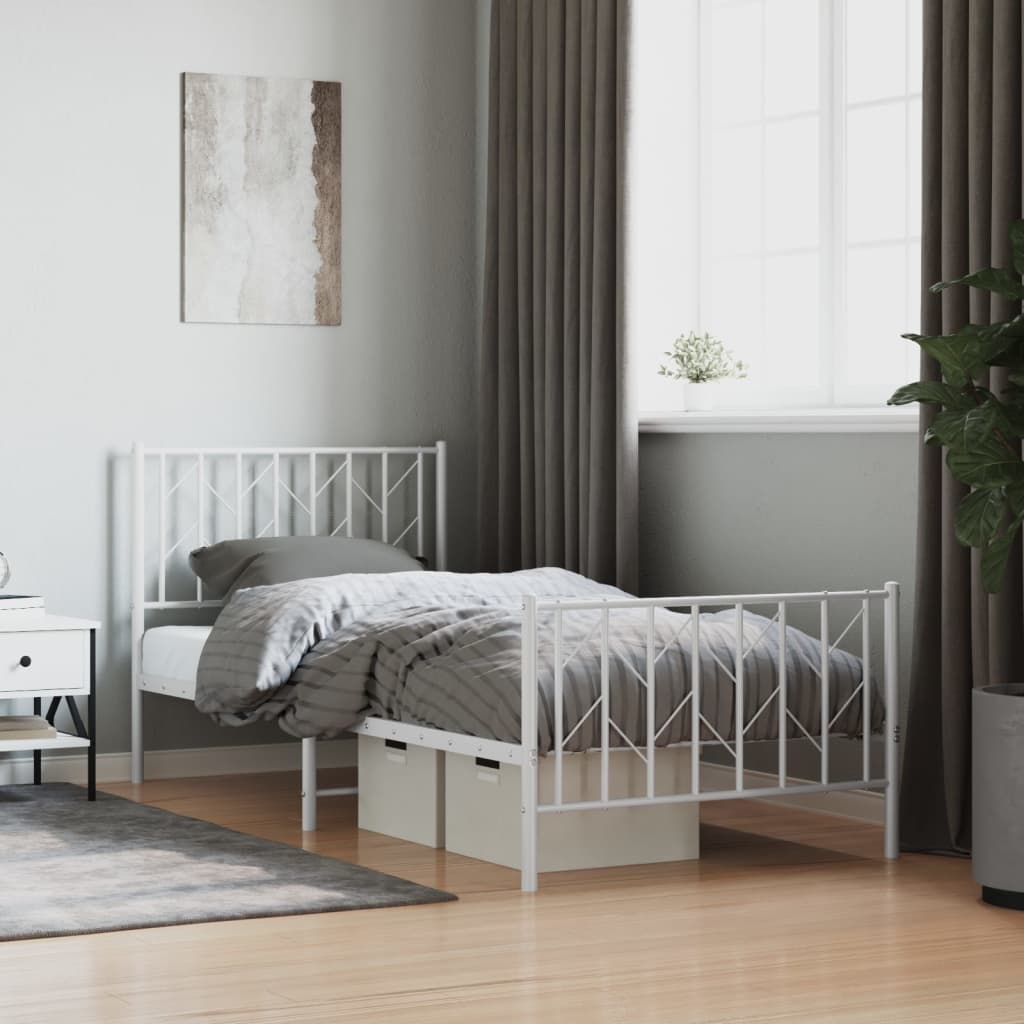 Metal Bed Frame without Mattress with Footboard White 90x200cm