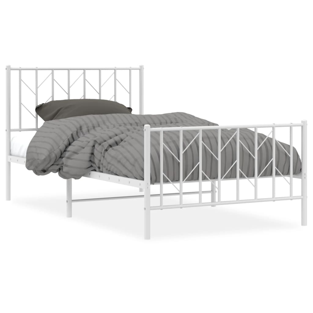 Metal Bed Frame without Mattress with Footboard White 100x190cm
