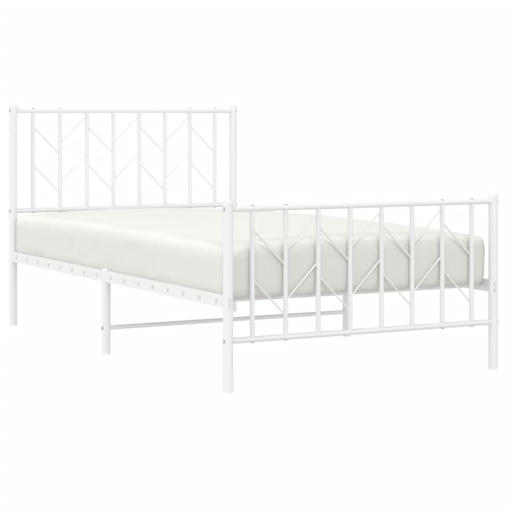 Metal Bed Frame without Mattress with Footboard White 100x190cm