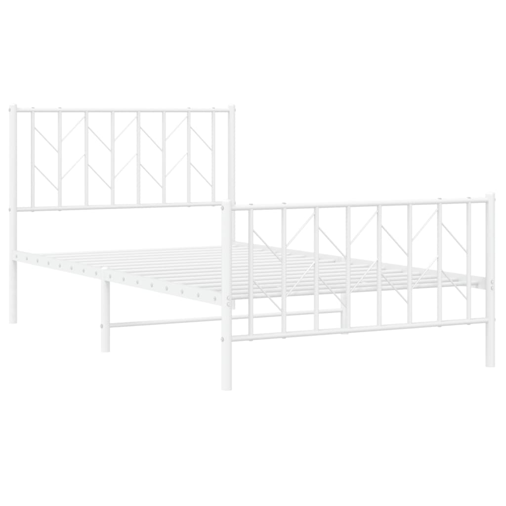 Metal Bed Frame without Mattress with Footboard White 100x190cm