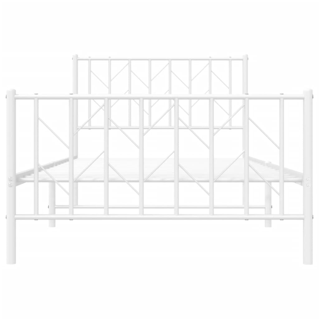 Metal Bed Frame without Mattress with Footboard White 100x190cm