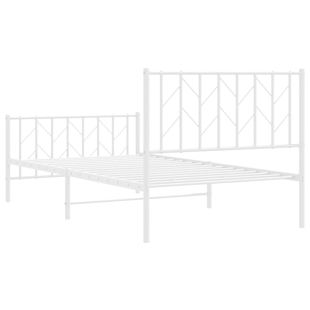 Metal Bed Frame without Mattress with Footboard White 100x190cm
