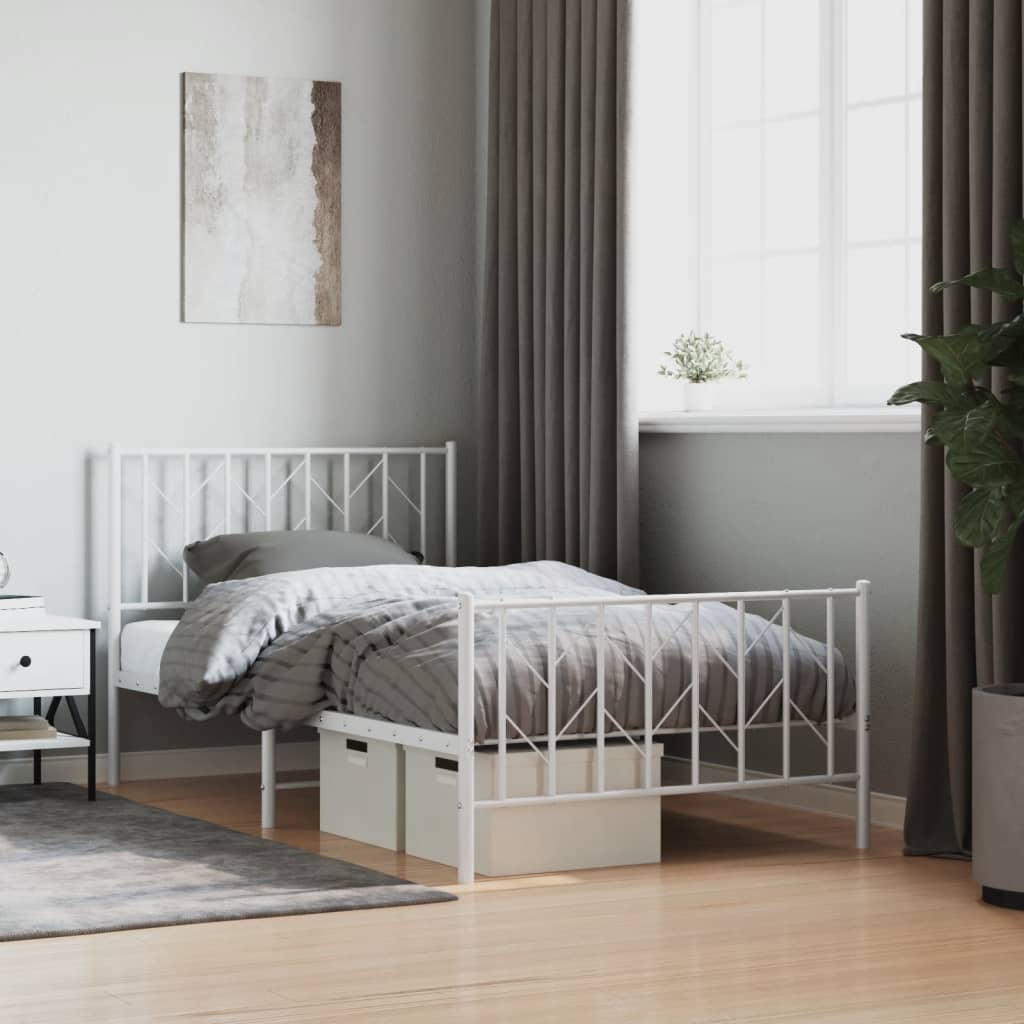 Metal Bed Frame without Mattress with Footboard White 100x190cm