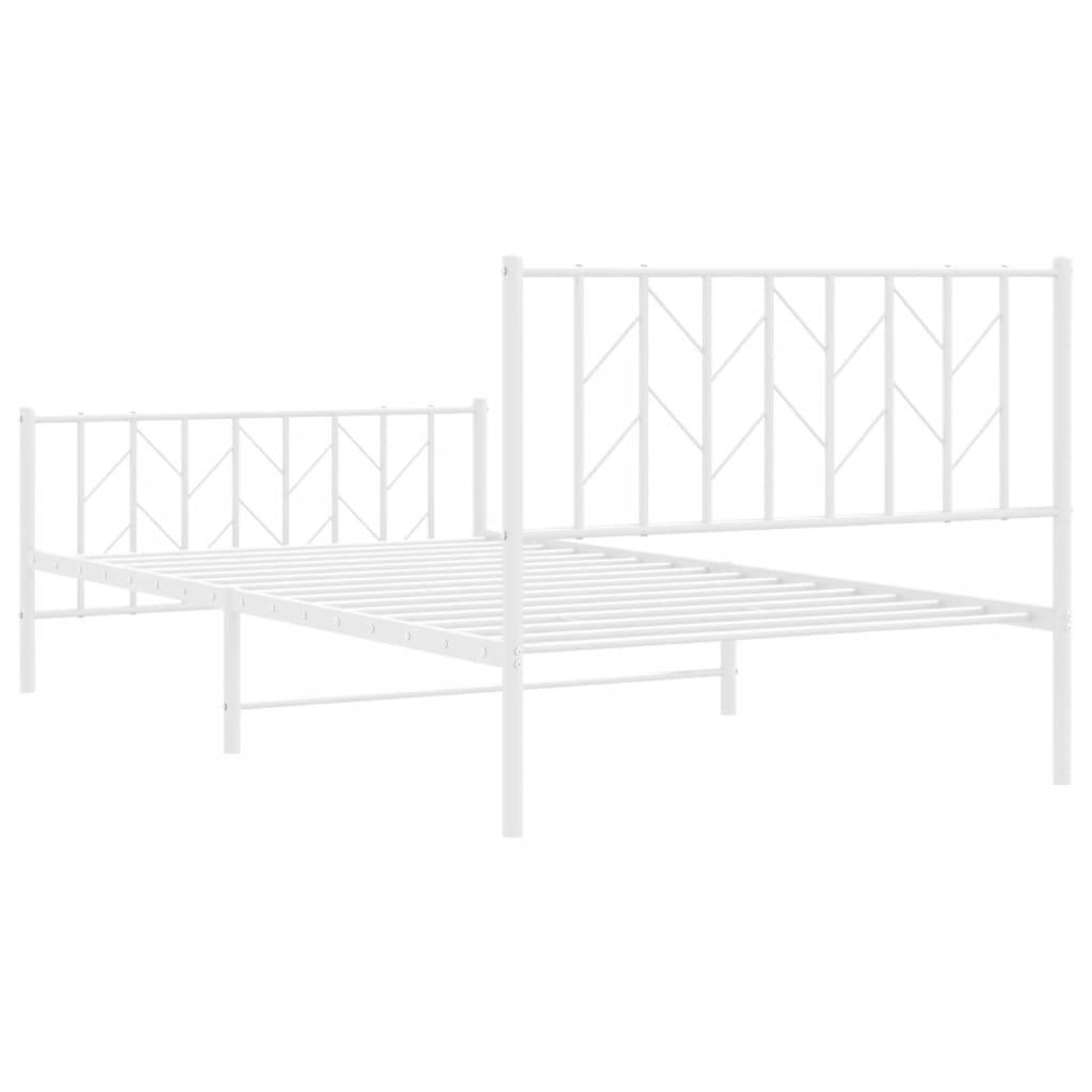 Metal Bed Frame without Mattress with Footboard White 107x203cm