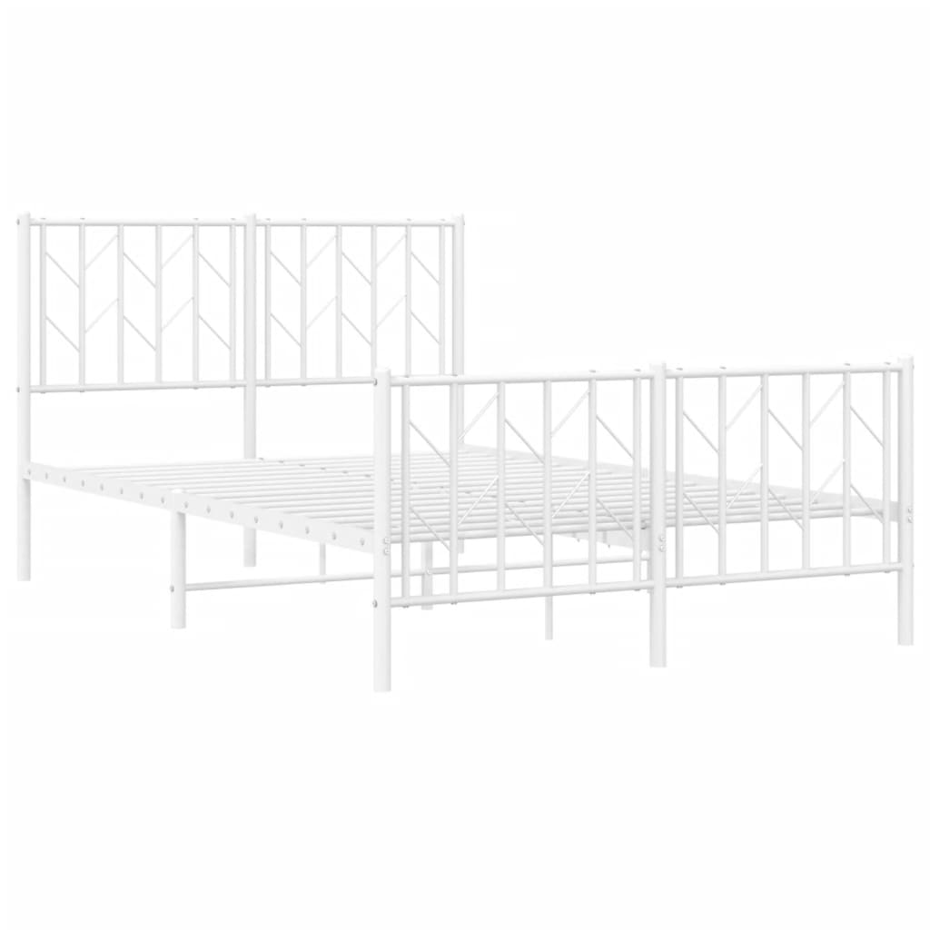 Metal Bed Frame without Mattress with Footboard White 120x190cm