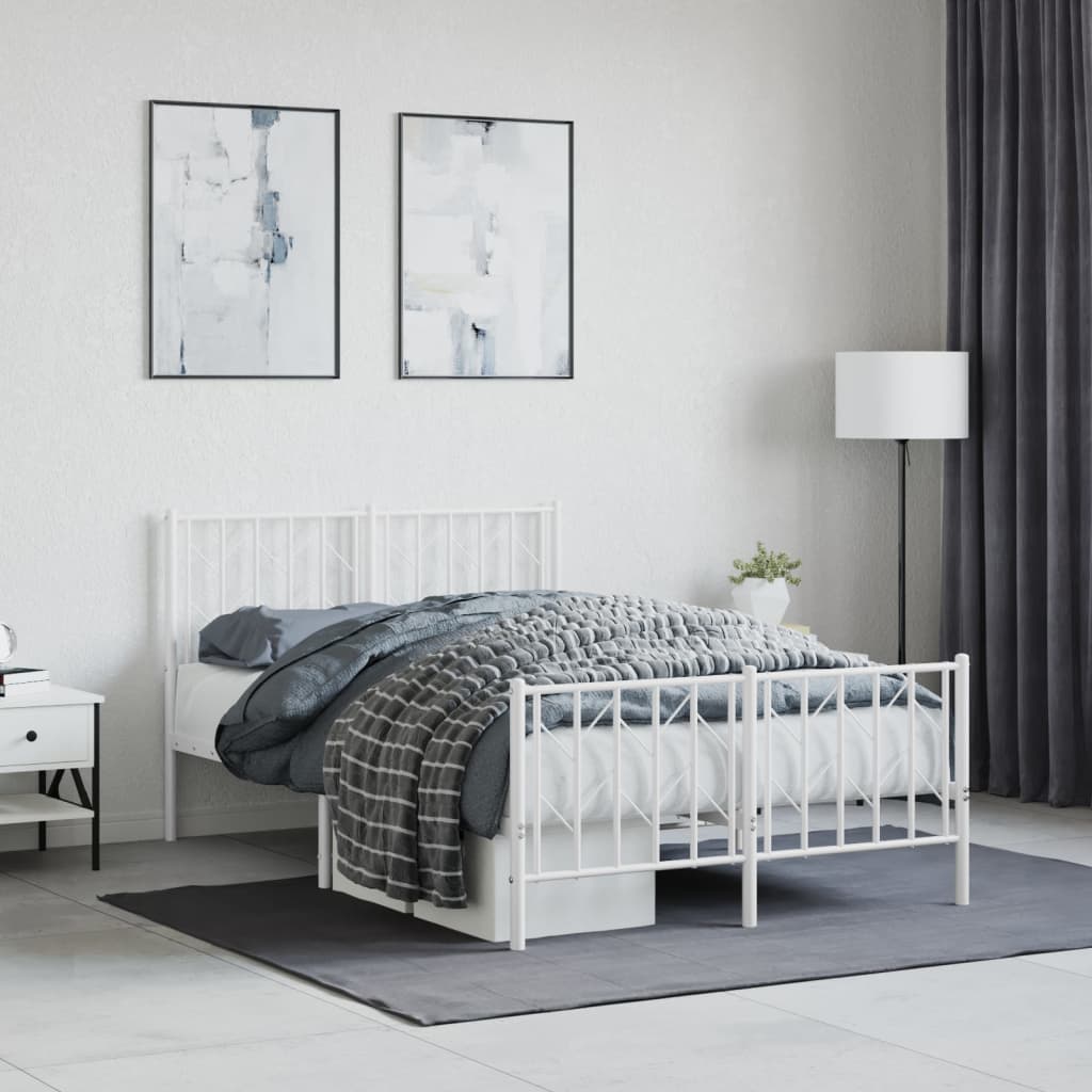 Metal Bed Frame without Mattress with Footboard White 120x190cm