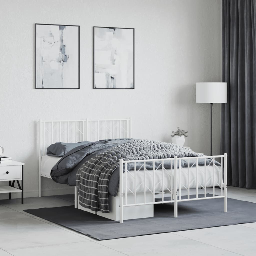 Metal Bed Frame without Mattress with Footboard White 120x200cm