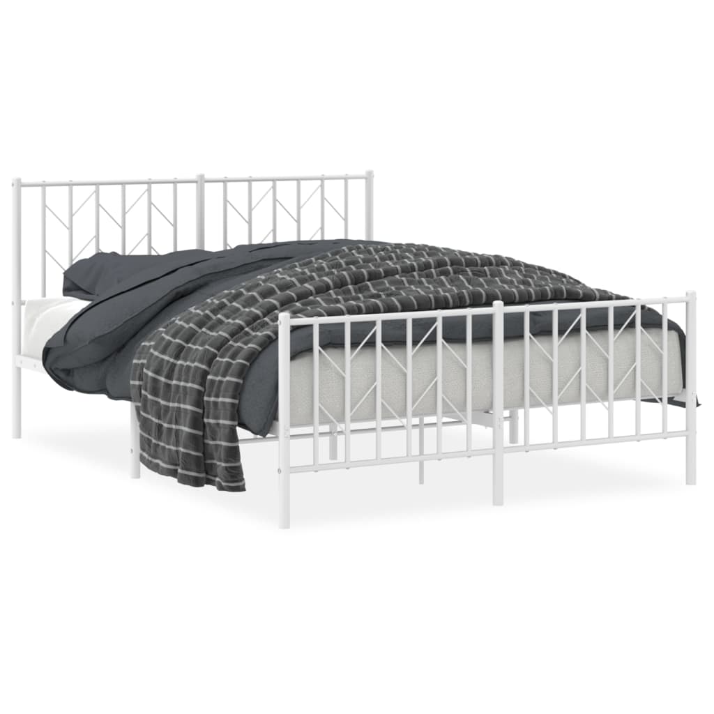 Metal Bed Frame without Mattress with Footboard White 135x190cm