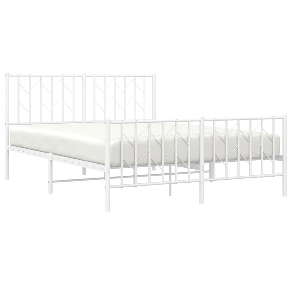 Metal Bed Frame without Mattress with Footboard White 135x190cm