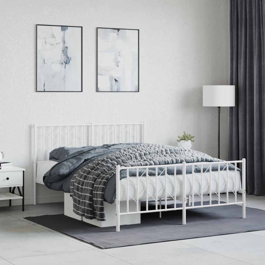 Metal Bed Frame without Mattress with Footboard White 135x190cm
