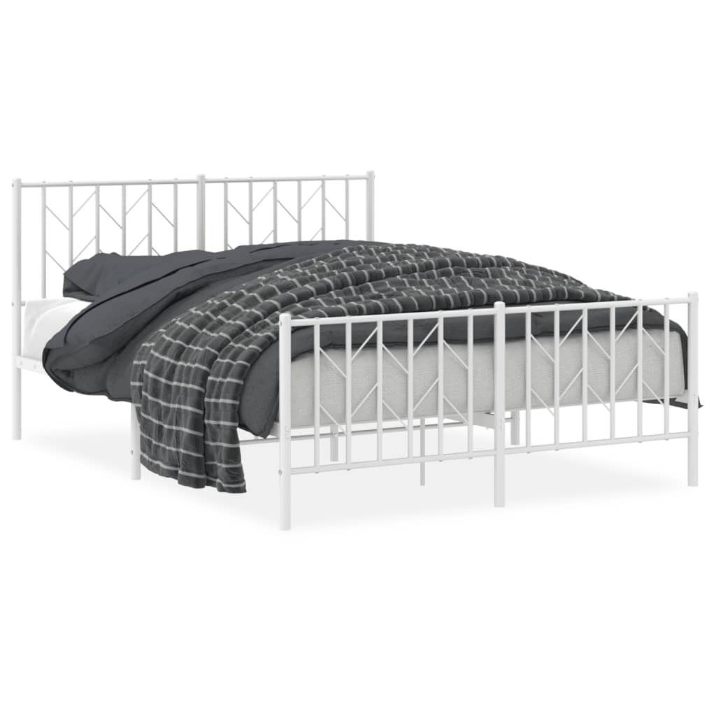 Metal Bed Frame without Mattress with Footboard White 140x190cm