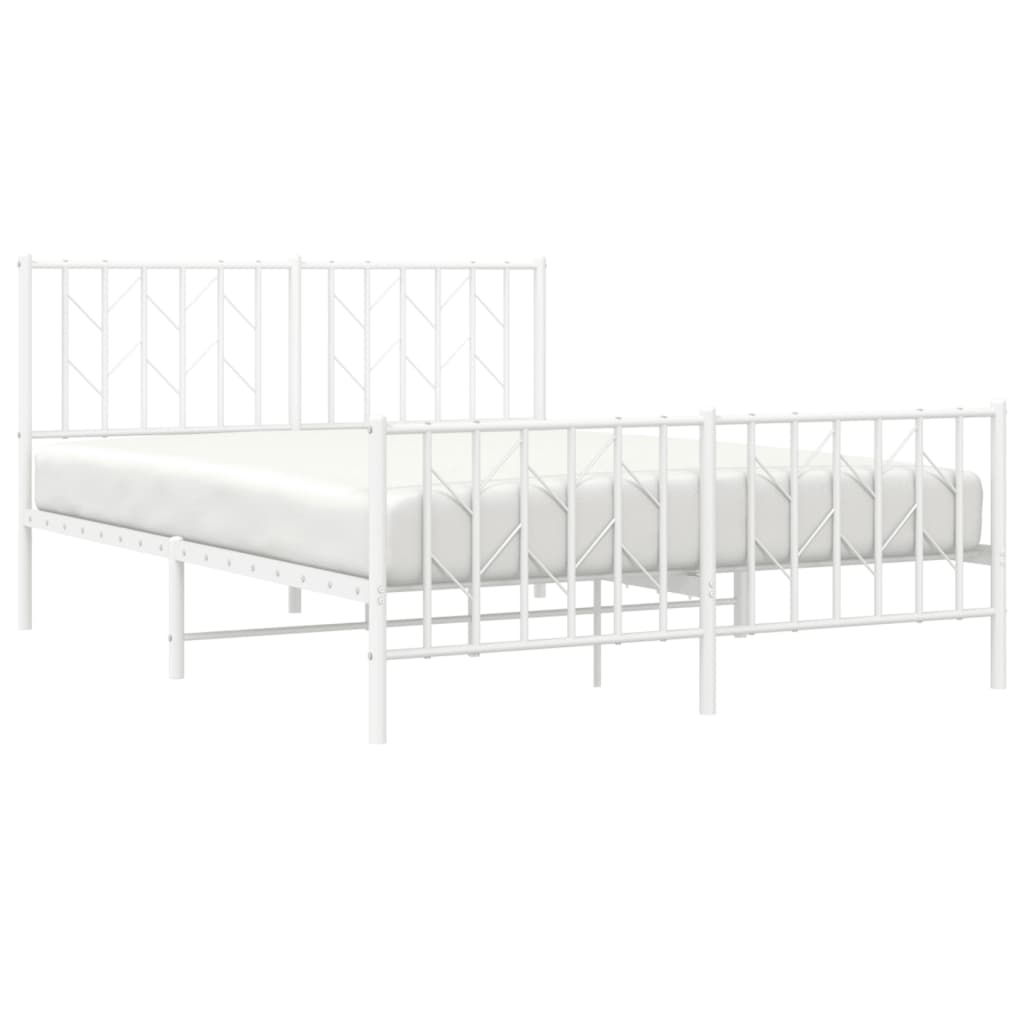 Metal Bed Frame without Mattress with Footboard White 140x190cm