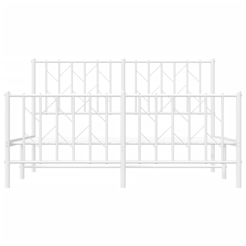 Metal Bed Frame without Mattress with Footboard White 140x190cm