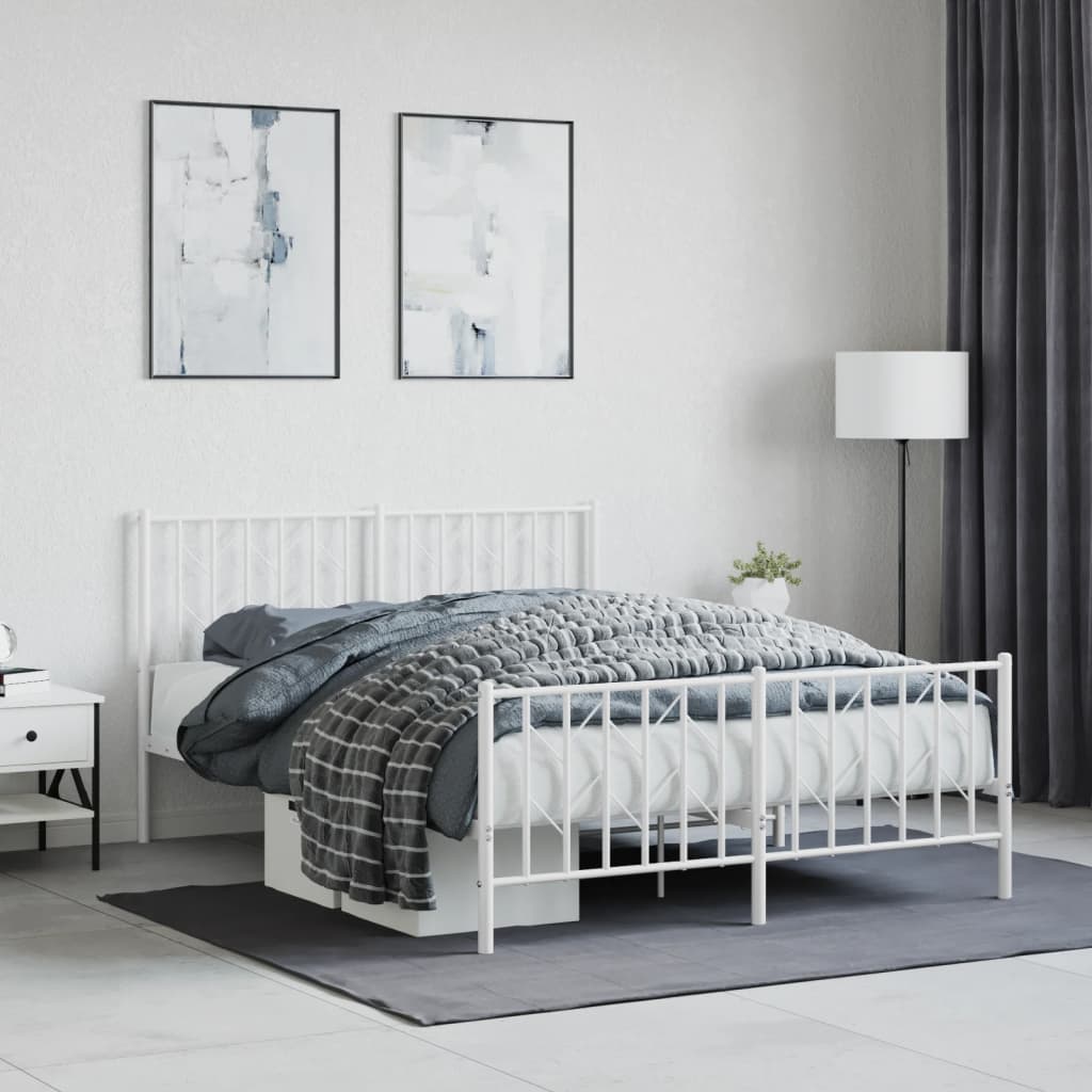 Metal Bed Frame without Mattress with Footboard White 140x190cm