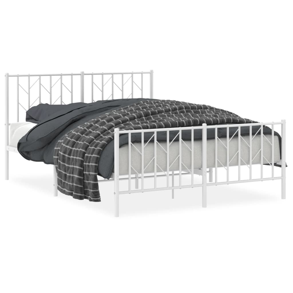 Metal Bed Frame without Mattress with Footboard White 140x200cm