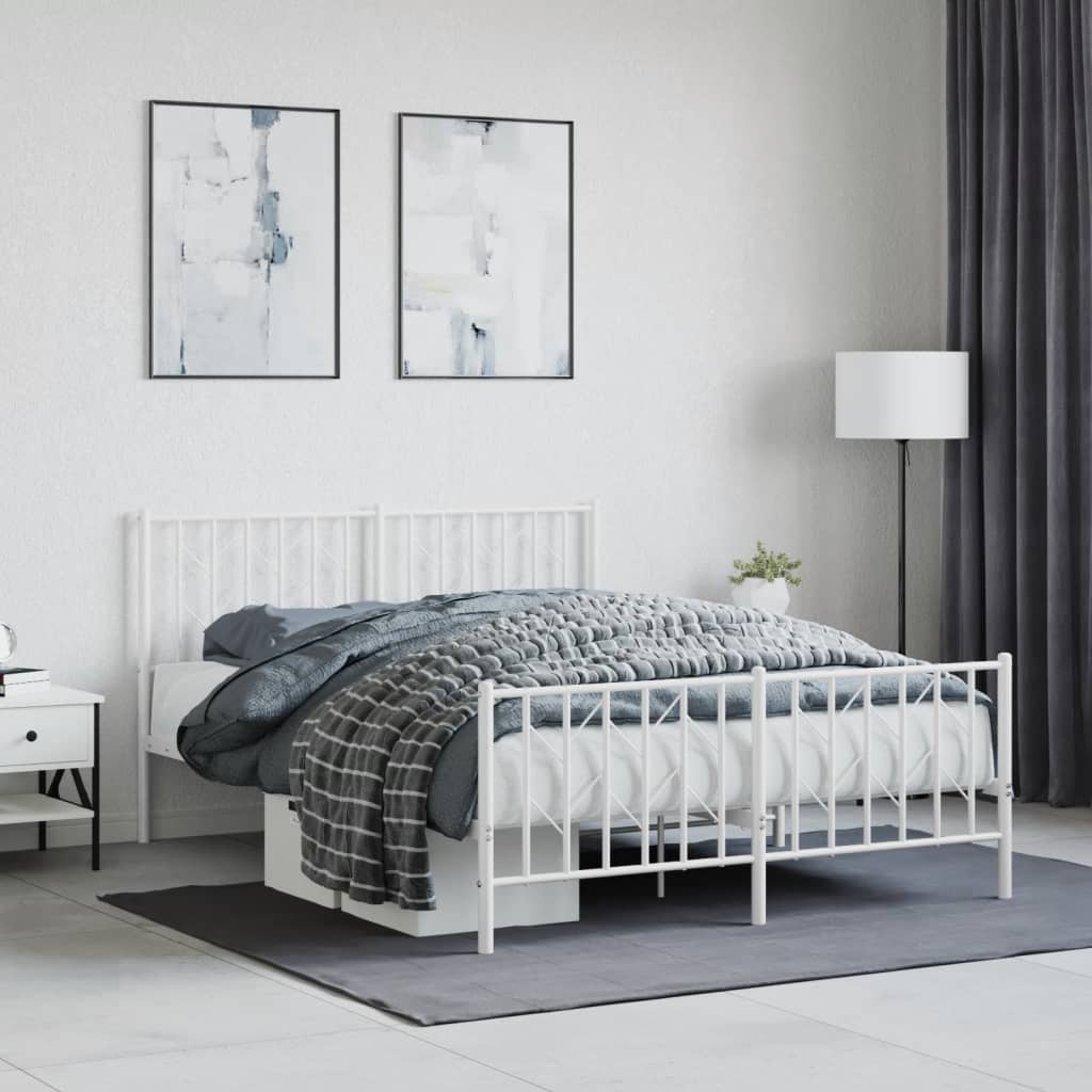 Metal Bed Frame without Mattress with Footboard White 140x200cm