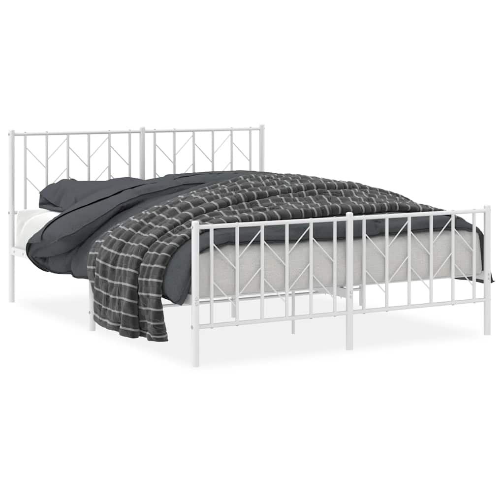 Metal Bed Frame without Mattress with Footboard White 150x200cm