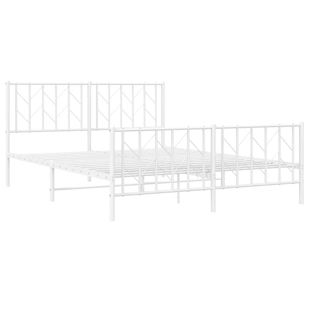 Metal Bed Frame without Mattress with Footboard White 150x200cm