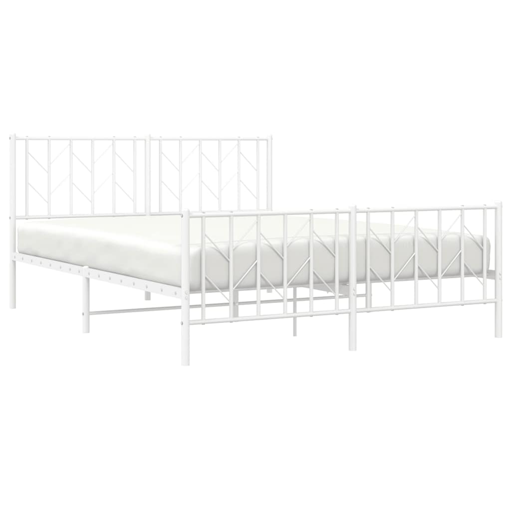 Metal Bed Frame without Mattress with Footboard White 150x200cm