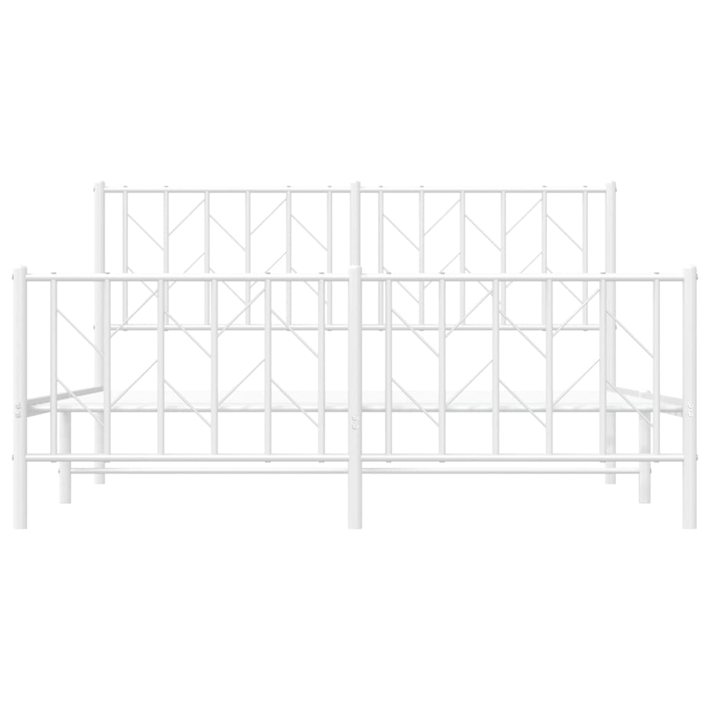Metal Bed Frame without Mattress with Footboard White 150x200cm