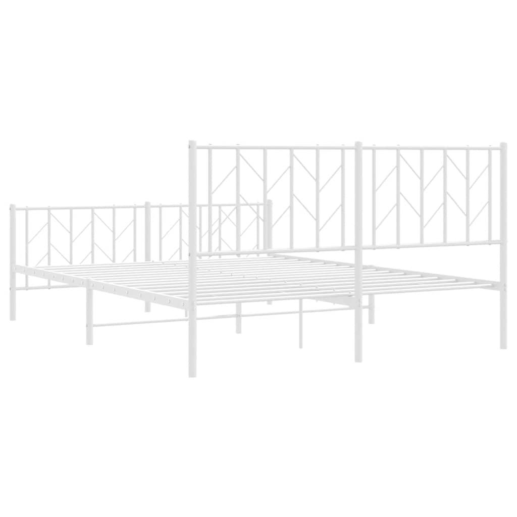 Metal Bed Frame without Mattress with Footboard White 150x200cm