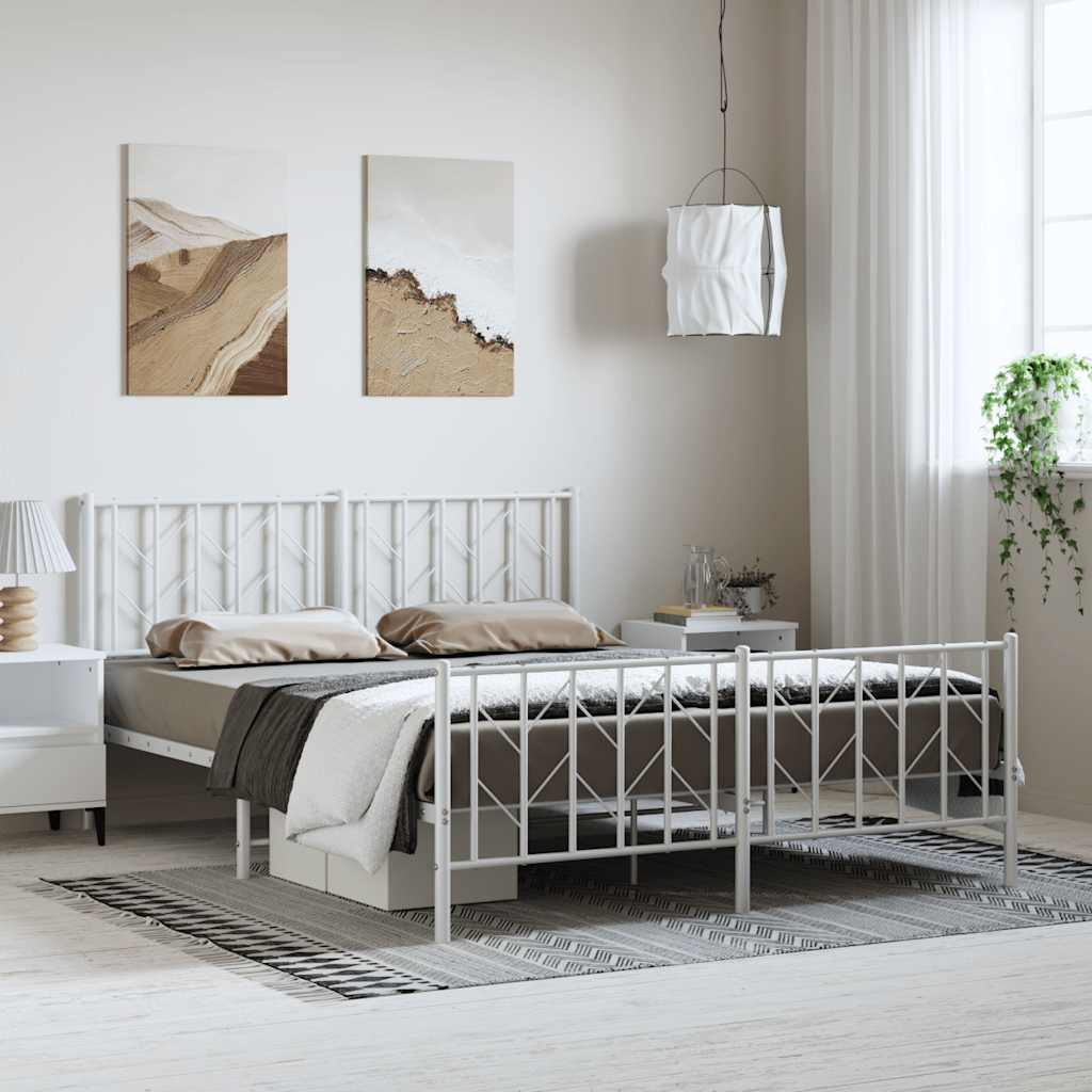 Metal Bed Frame without Mattress with Footboard White 150x200cm