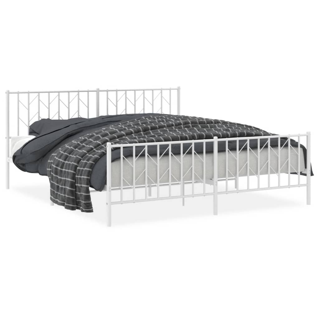 Metal Bed Frame without Mattress with Footboard White 180x200cm