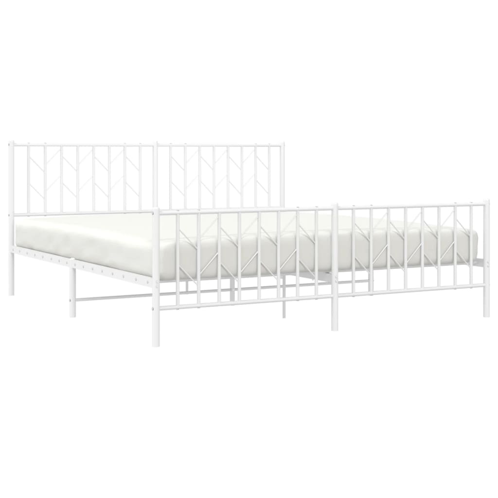 Metal Bed Frame without Mattress with Footboard White 180x200cm