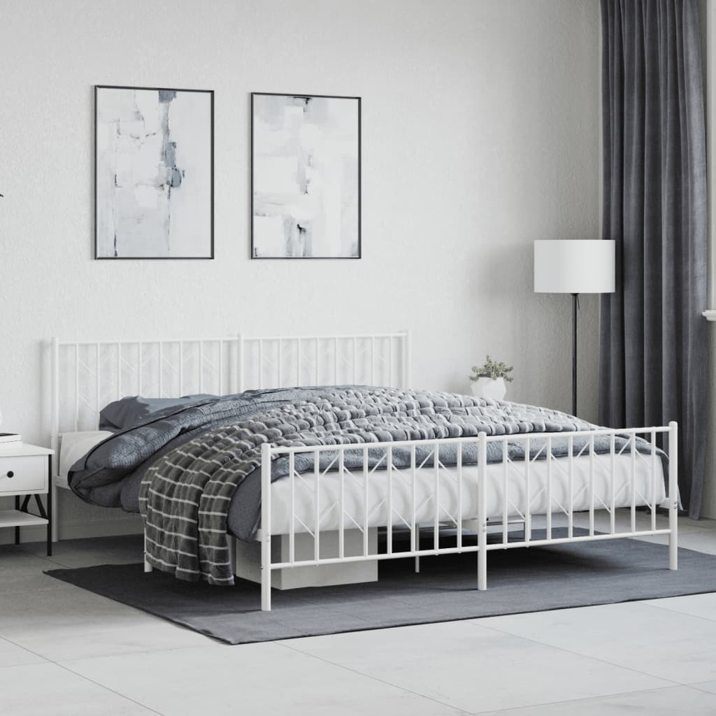 Metal Bed Frame without Mattress with Footboard White 180x200cm