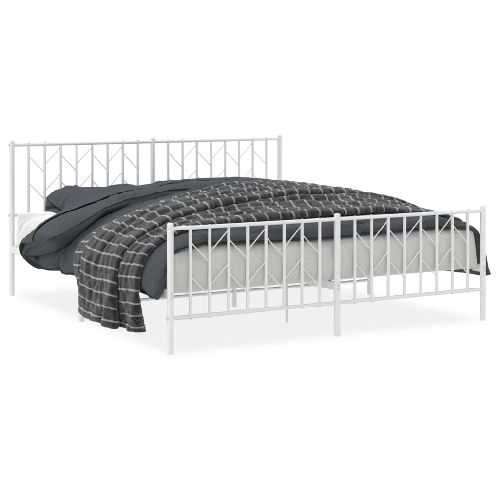 Metal Bed Frame without Mattress with Footboard White 183x213cm