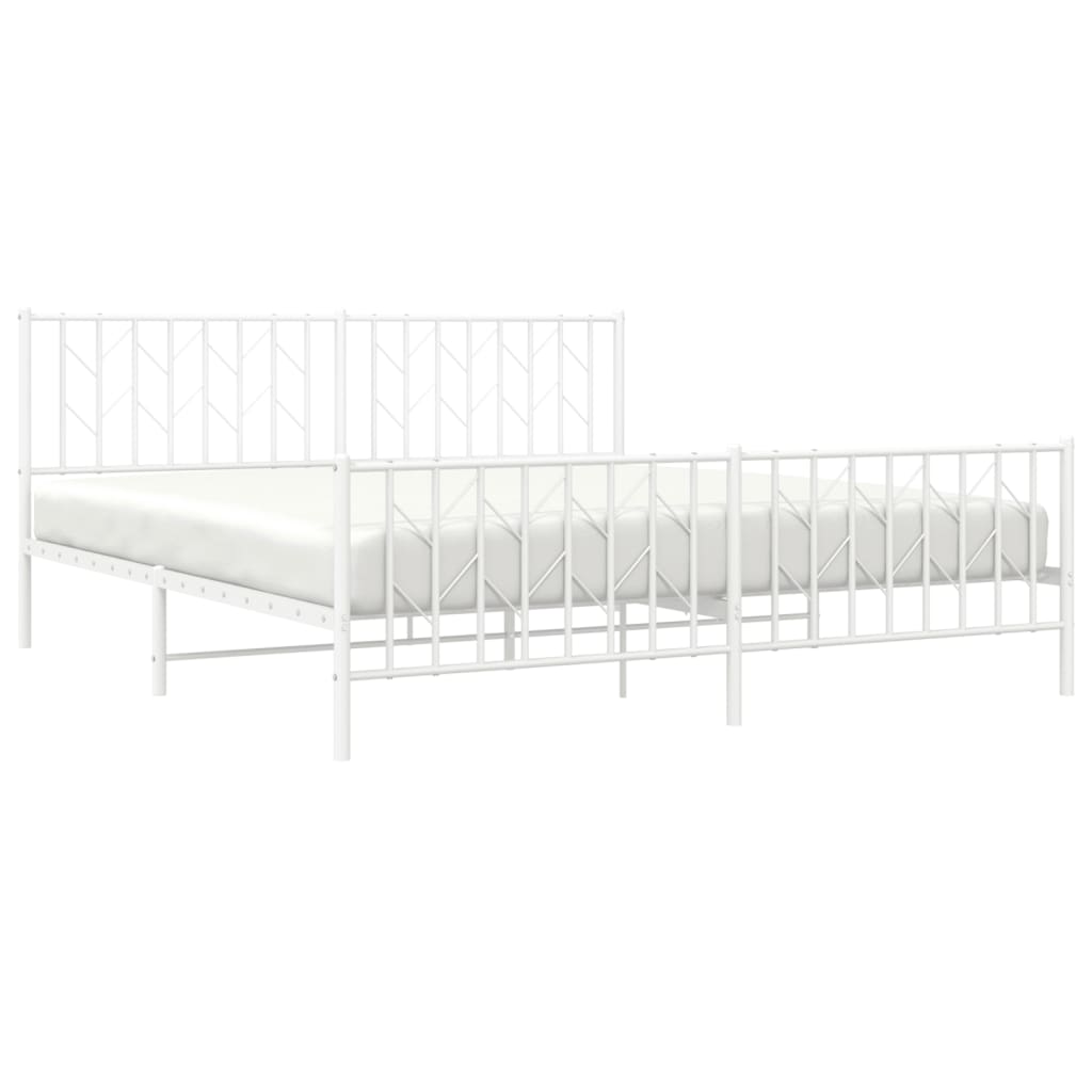 Metal Bed Frame without Mattress with Footboard White 183x213cm