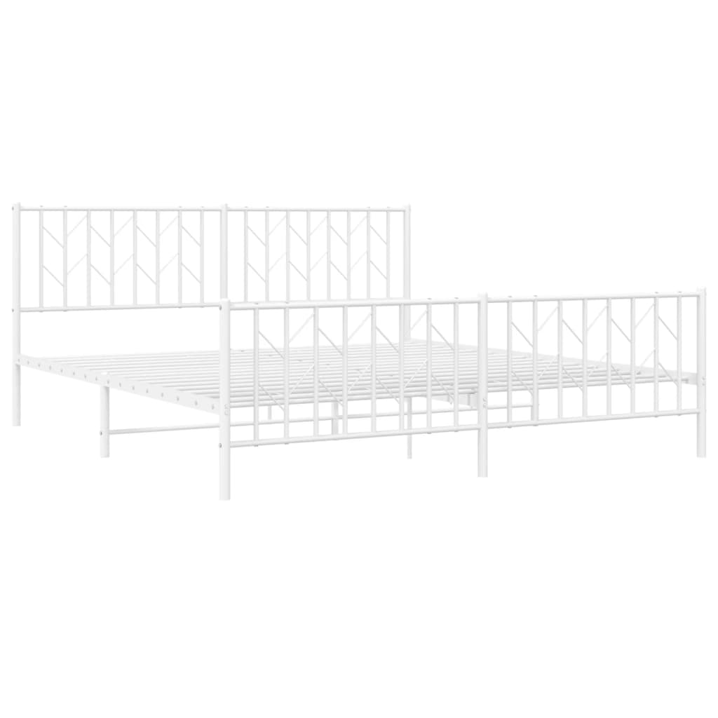 Metal Bed Frame without Mattress with Footboard White 183x213cm