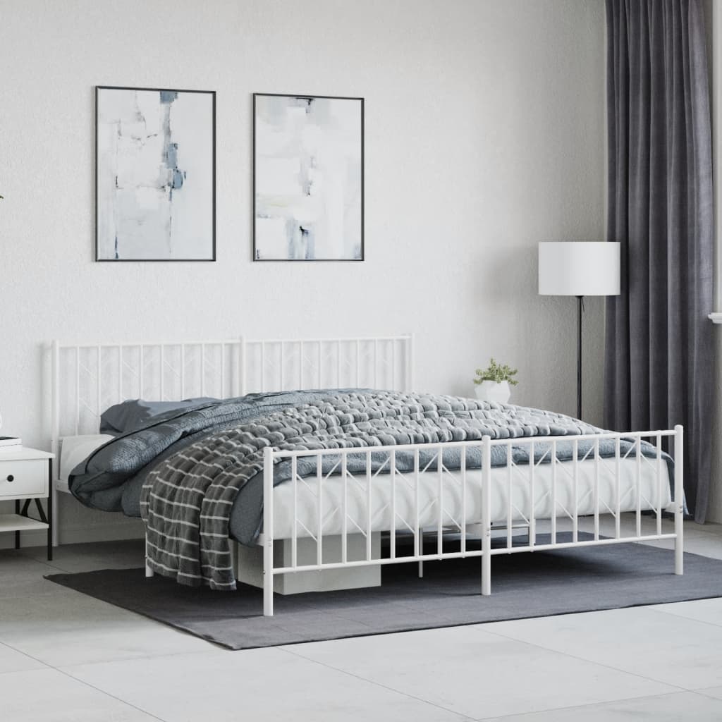 Metal Bed Frame without Mattress with Footboard White 183x213cm