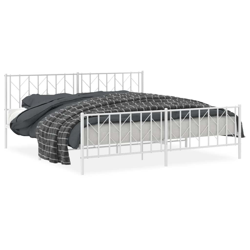 Metal Bed Frame without Mattress with Footboard White 193x203cm