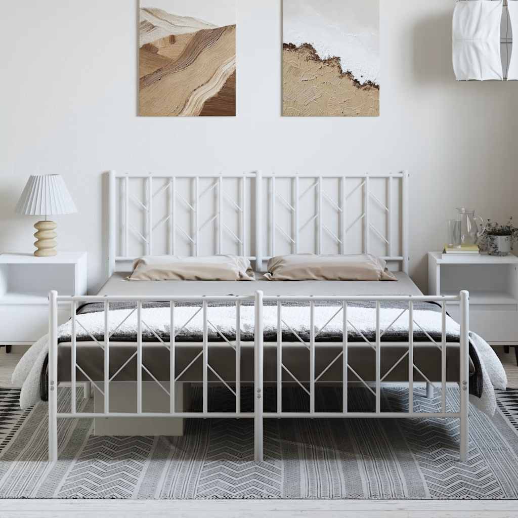 Metal Bed Frame without Mattress with Footboard White 193x203cm